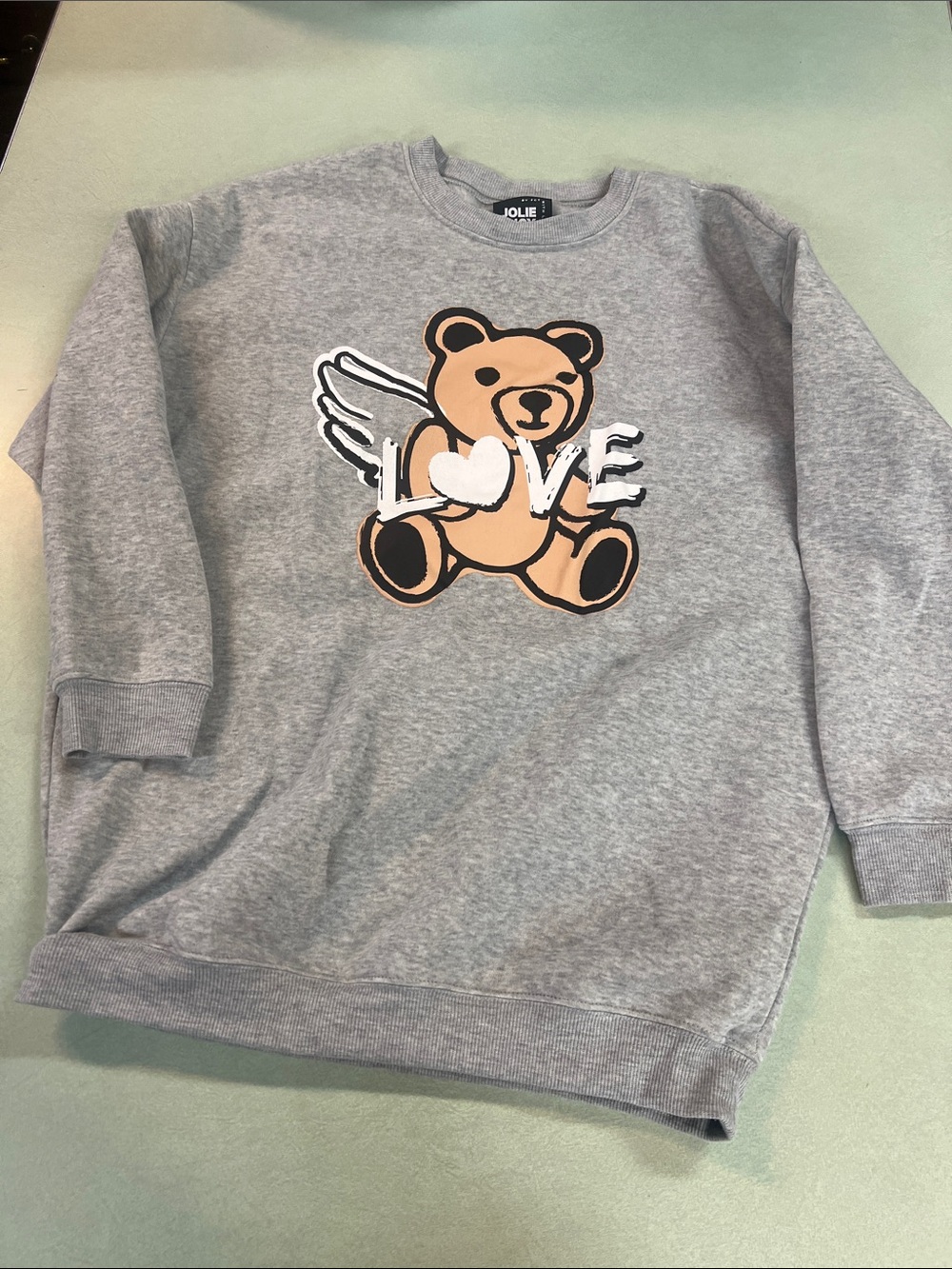 Jolie Grey Sweatshirt with Tan Teddy 'LOVE' Graphic